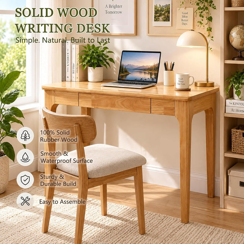 Wooden Desk with Drawers Small Wood Computer Study