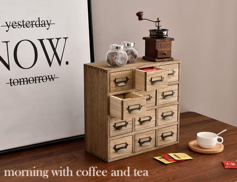 Wooden Desktop Organiser with 12 Drawers Paulownia Wood