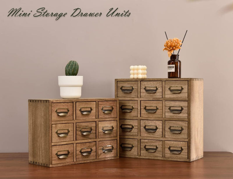 Wooden Desktop Organiser with 12 Drawers Paulownia Wood