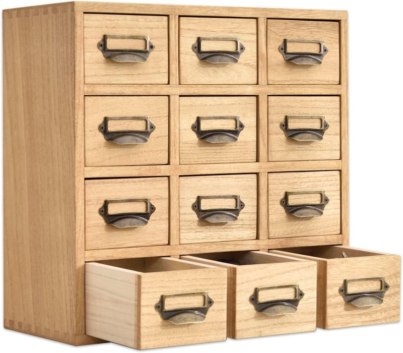 Wooden Desktop Organiser with 12 Drawers Paulownia Wood