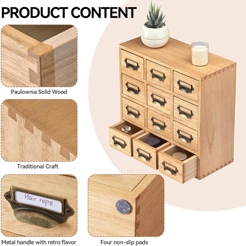 Wooden Desktop Organiser with 12 Drawers Paulownia Wood