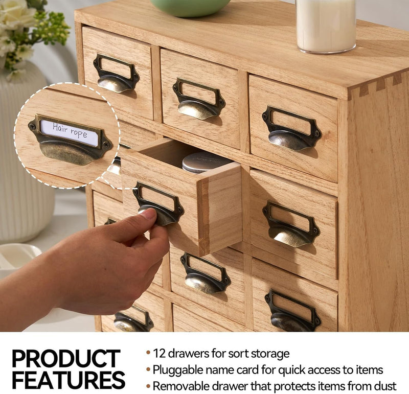 Wooden Desktop Organiser with 12 Drawers Paulownia Wood