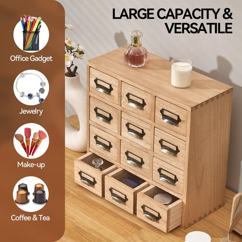 Wooden Desktop Organiser with 12 Drawers Paulownia Wood