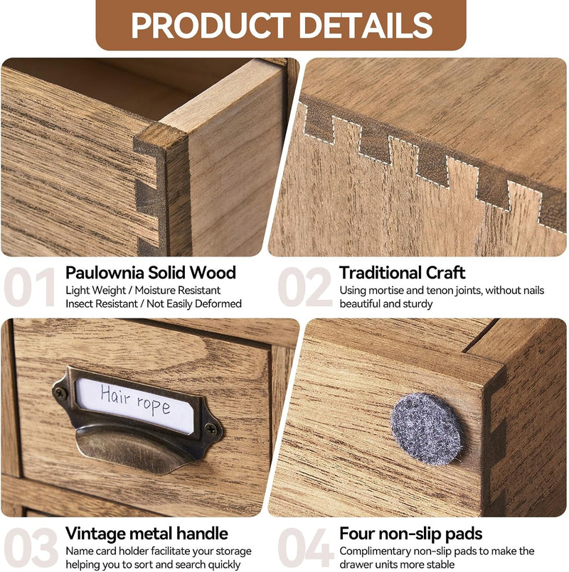 Wooden Desktop Organiser with 12 Drawers Paulownia Wood