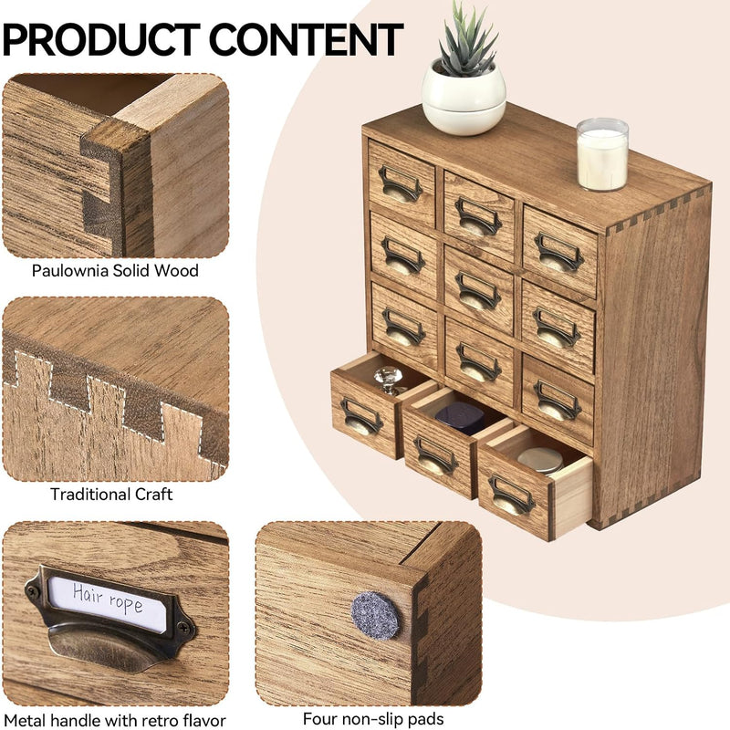 Wooden Desktop Organiser with 12 Drawers Paulownia Wood