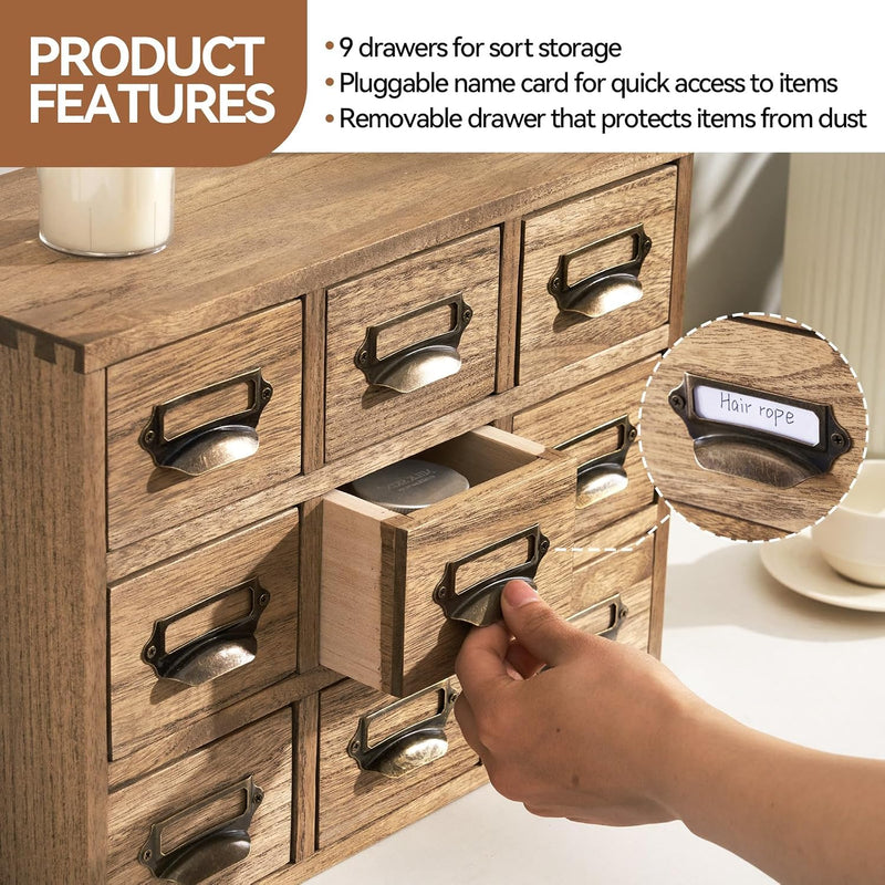Wooden Desktop Organiser with 12 Drawers Paulownia Wood