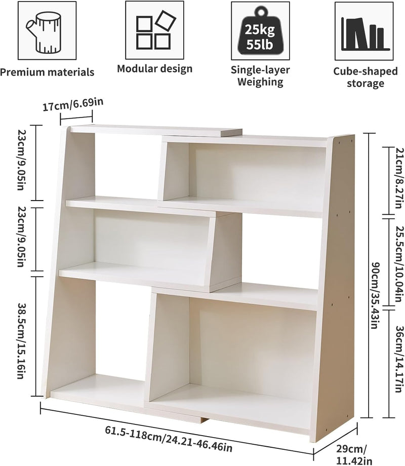 Wooden Expandable Bookcase 3-Tier Ladder Open Storage Bookshelf