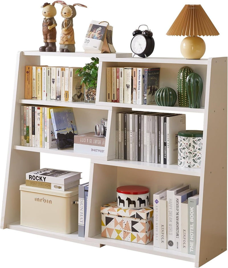 Wooden Expandable Bookcase 3-Tier Ladder Open Storage Bookshelf