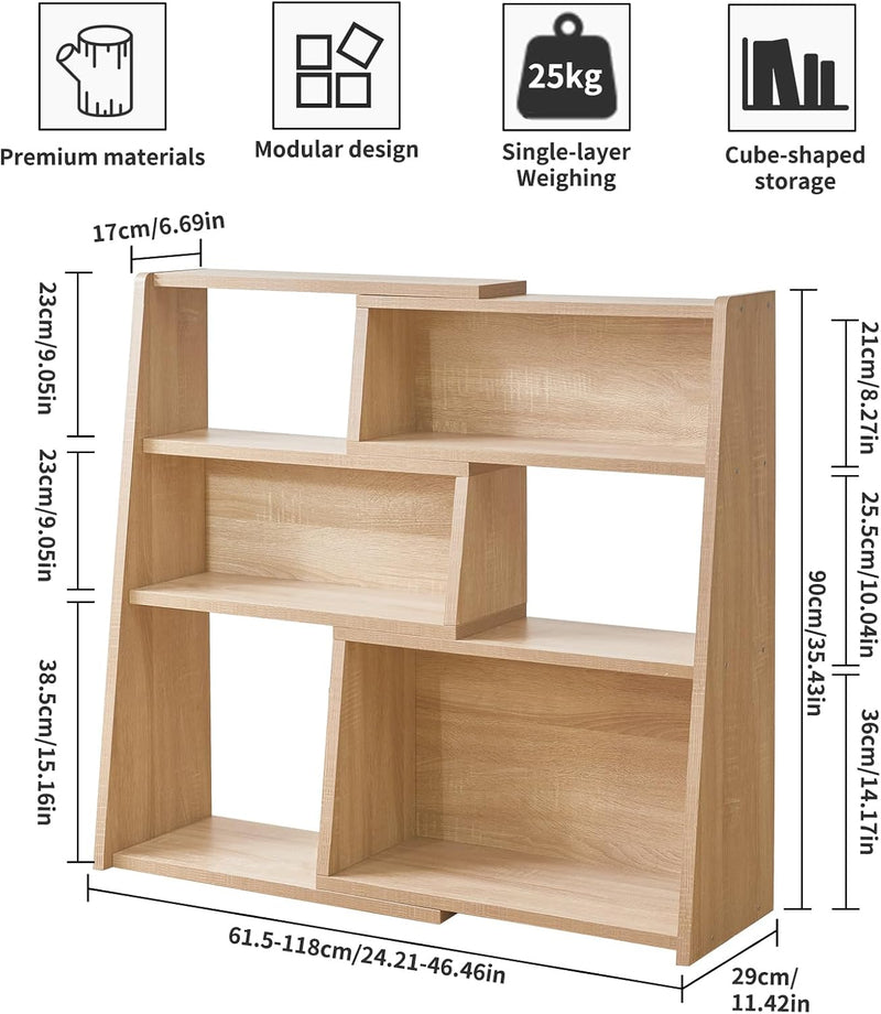 Wooden Expandable Bookcase 3-Tier Ladder Open Storage Bookshelf