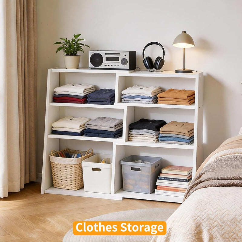 Wooden Expandable Bookcase 3-Tier Ladder Open Storage Bookshelf