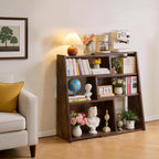 Wooden Expandable Bookcase 3-Tier Ladder Open Storage Bookshelf