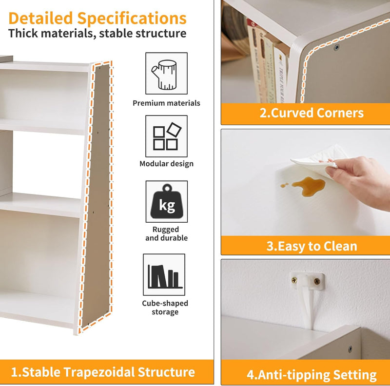 Wooden Expandable Bookcase 3-Tier Ladder Open Storage Bookshelf