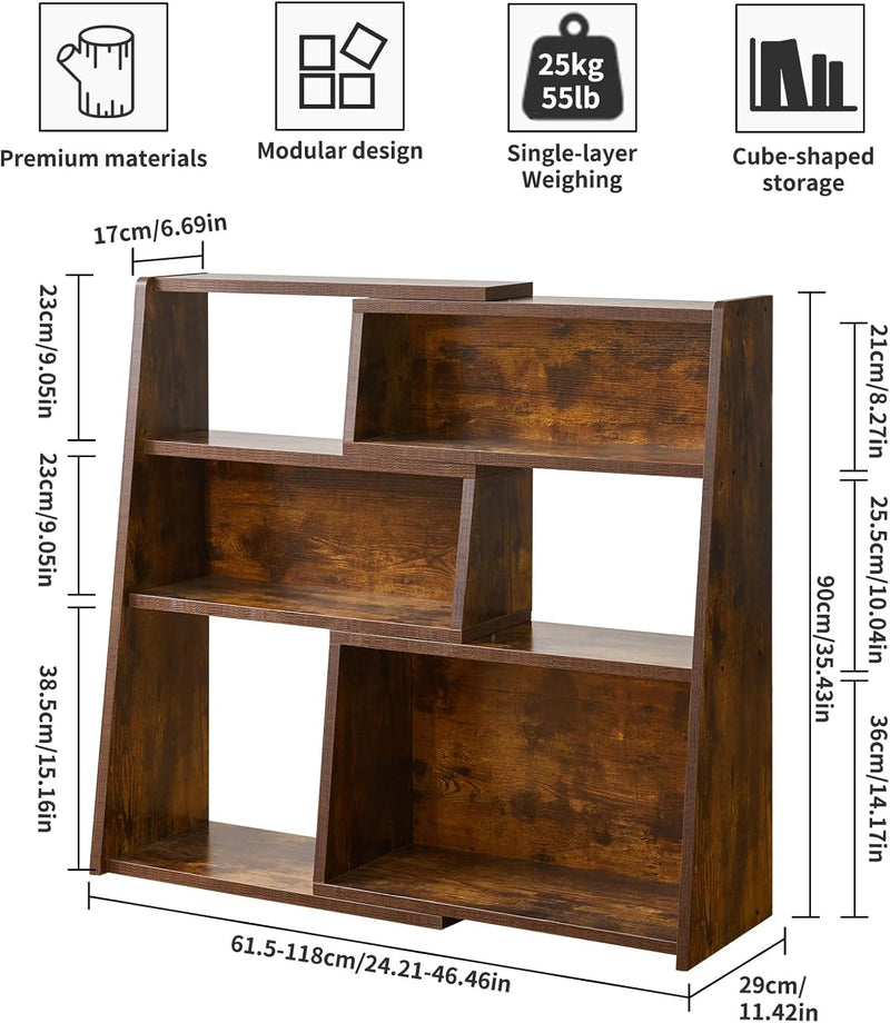 Wooden Expandable Bookcase 3-Tier Ladder Open Storage Bookshelf