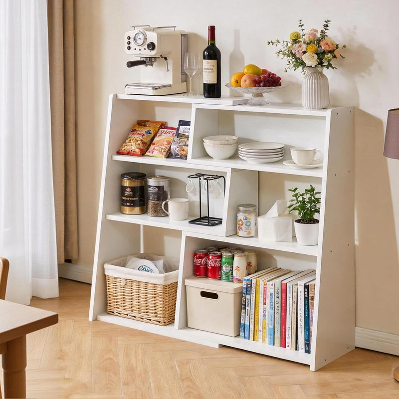Wooden Expandable Bookcase 3-Tier Ladder Open Storage Bookshelf