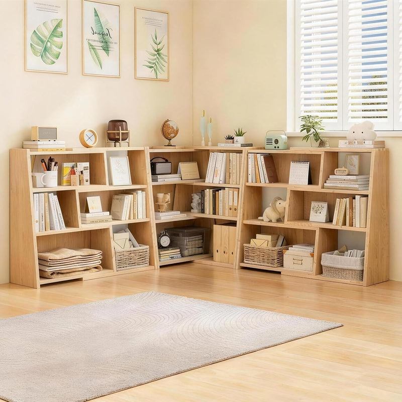 Wooden Expandable Bookcase 3-Tier Ladder Open Storage Bookshelf