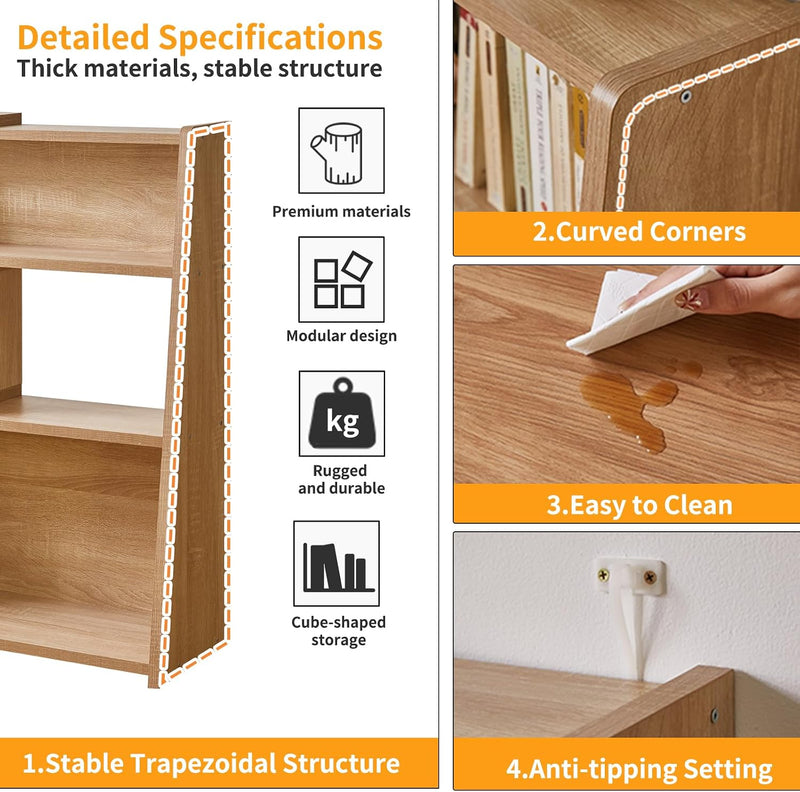 Wooden Expandable Bookcase 3-Tier Ladder Open Storage Bookshelf