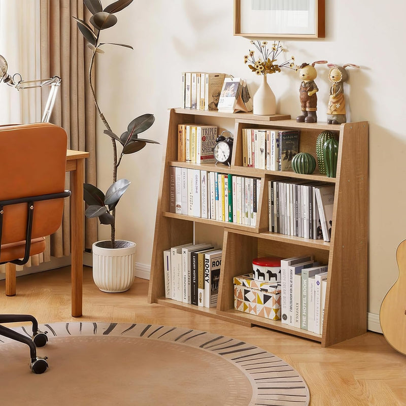 Wooden Expandable Bookcase 3-Tier Ladder Open Storage Bookshelf