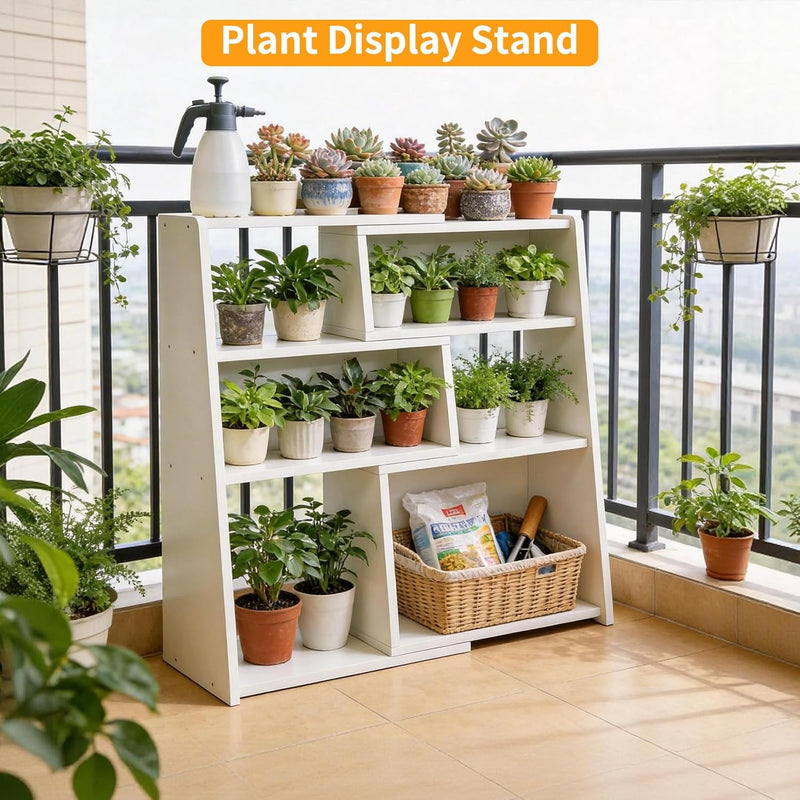 Wooden Expandable Bookcase 3-Tier Ladder Open Storage Bookshelf