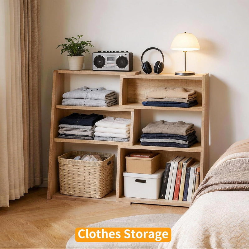 Wooden Expandable Bookcase 3-Tier Ladder Open Storage Bookshelf