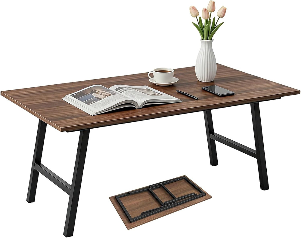 Wooden Folding Coffee Table 39x20x15.7 Inch Rustic Small