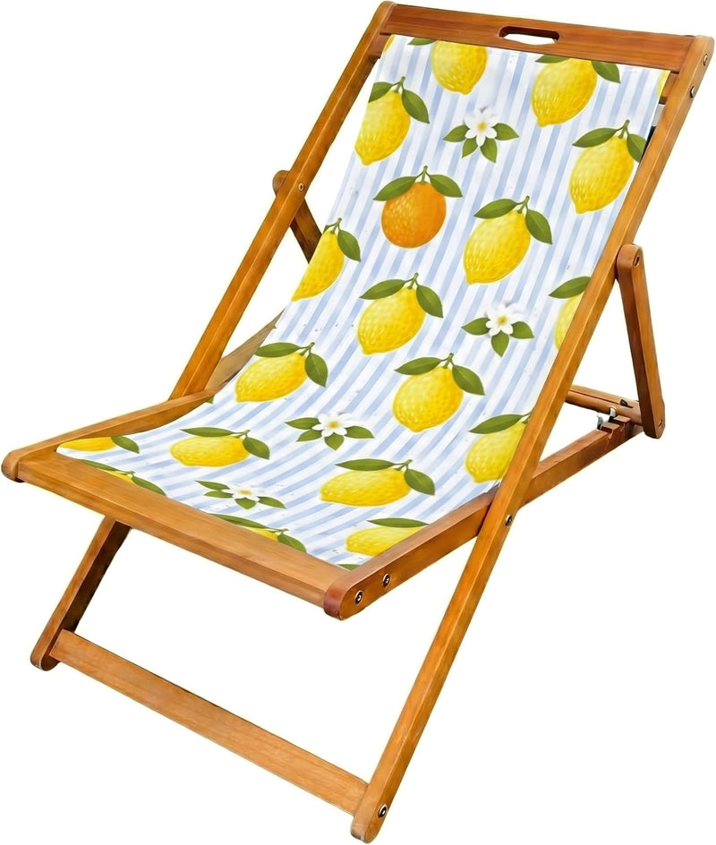 Wooden Folding Deck Chair with Fabric Sling Adjustable