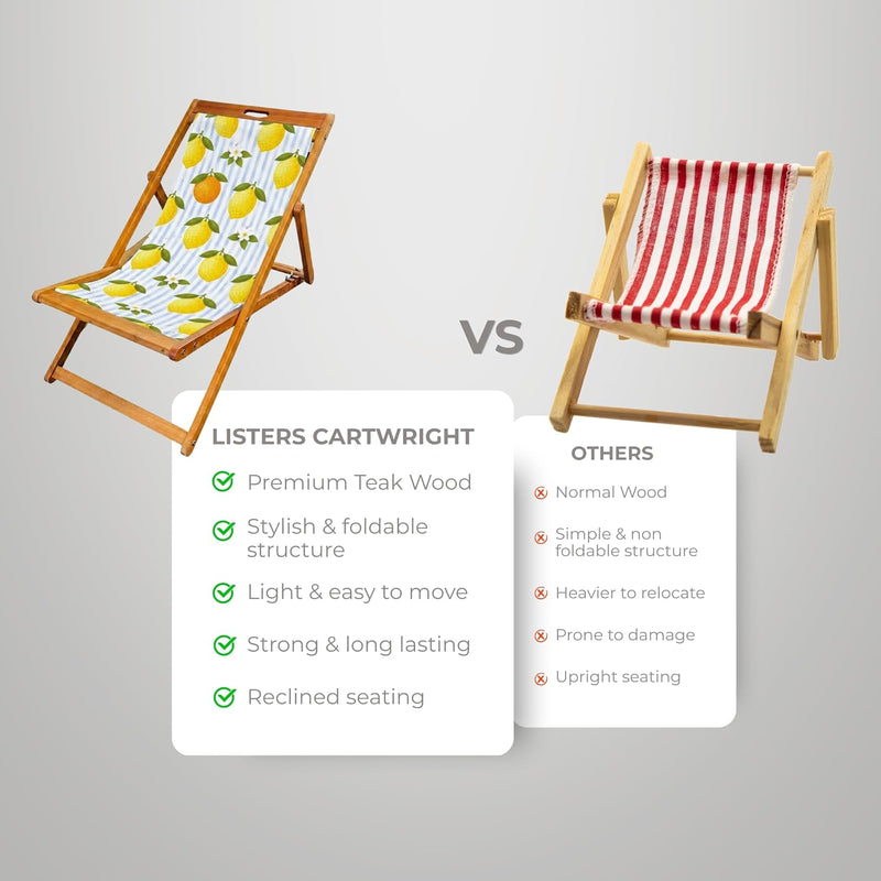 Wooden Folding Deck Chair with Fabric Sling Adjustable
