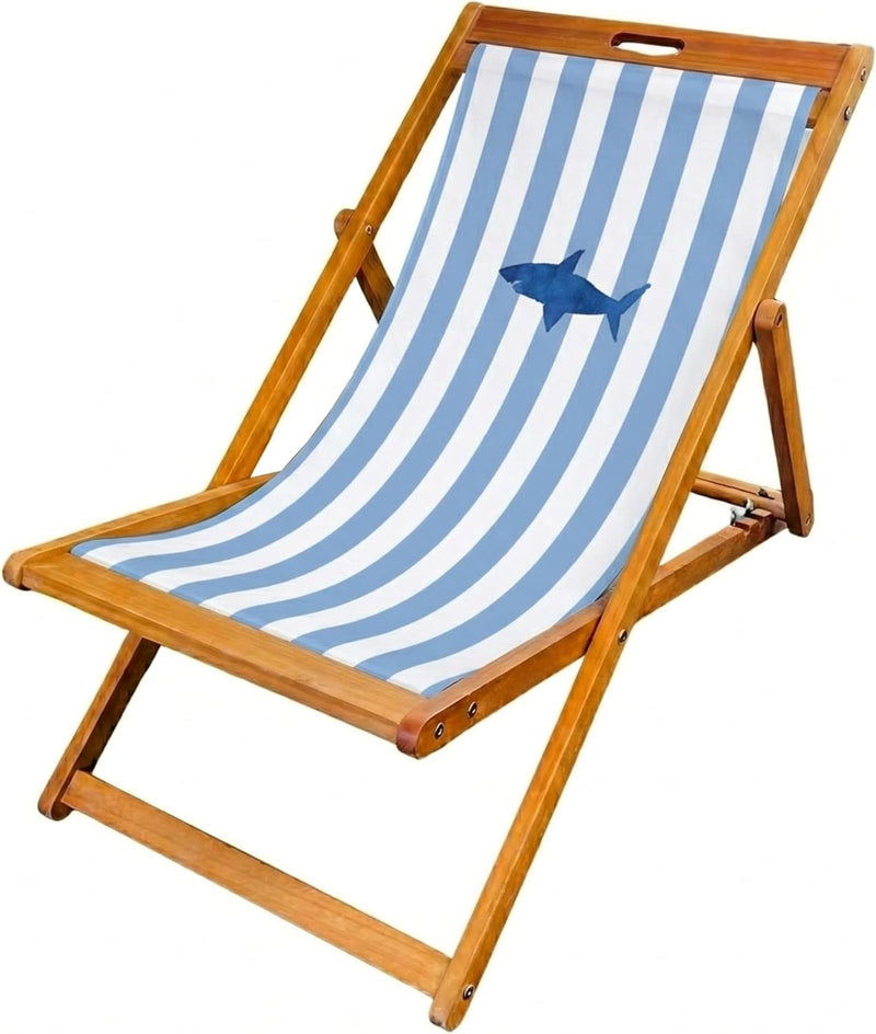 Wooden Folding Deck Chair with Fabric Sling Adjustable