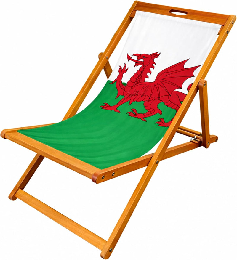 Wooden Folding Deck Chair with Fabric Sling Adjustable