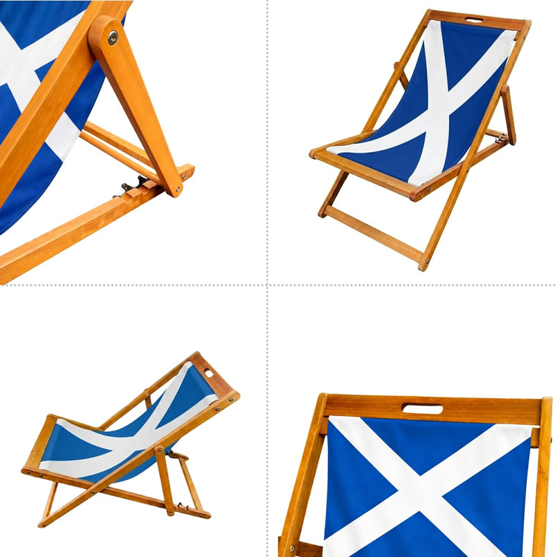 Wooden Folding Deck Chair with Fabric Sling Adjustable