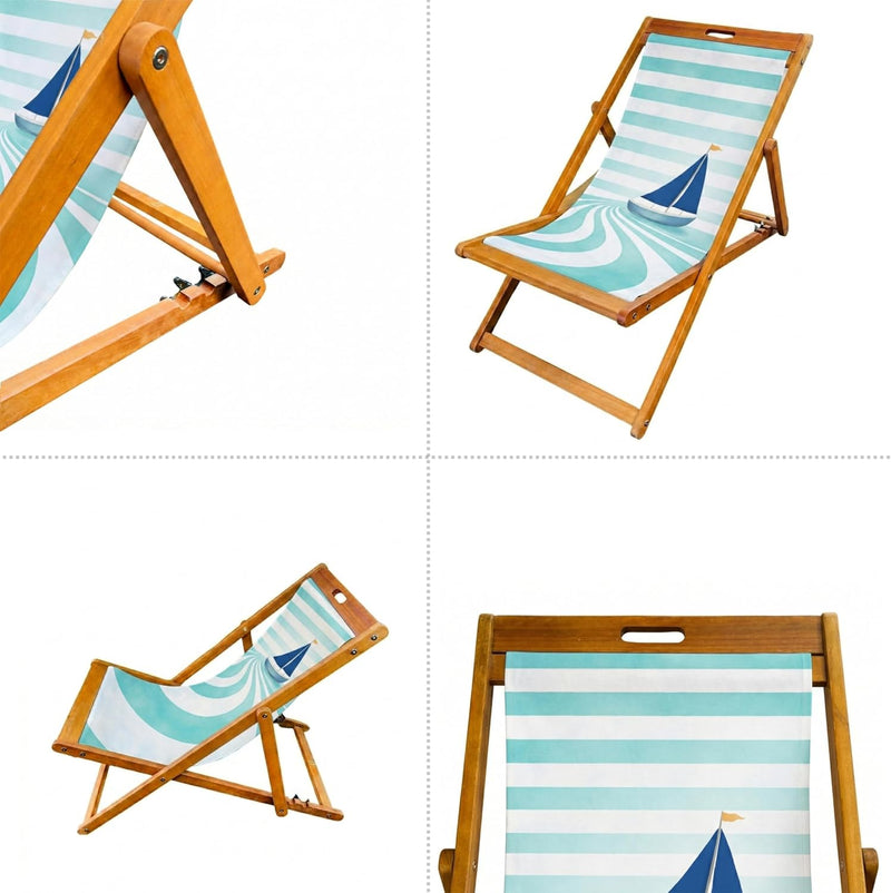 Wooden Folding Deck Chair with Fabric Sling Adjustable