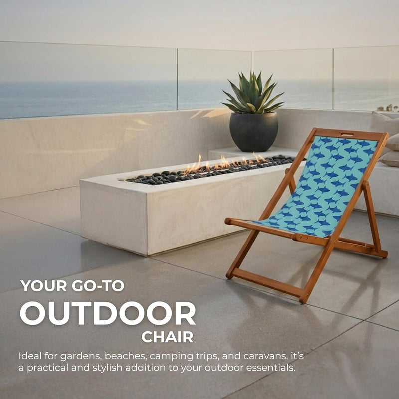 Wooden Folding Deck Chair with Fabric Sling Adjustable