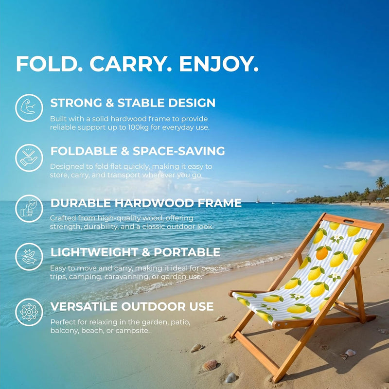 Wooden Folding Deck Chair with Fabric Sling Adjustable