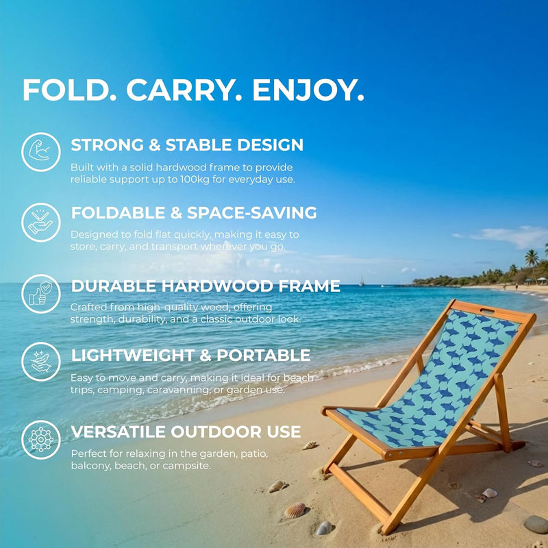 Wooden Folding Deck Chair with Fabric Sling Adjustable
