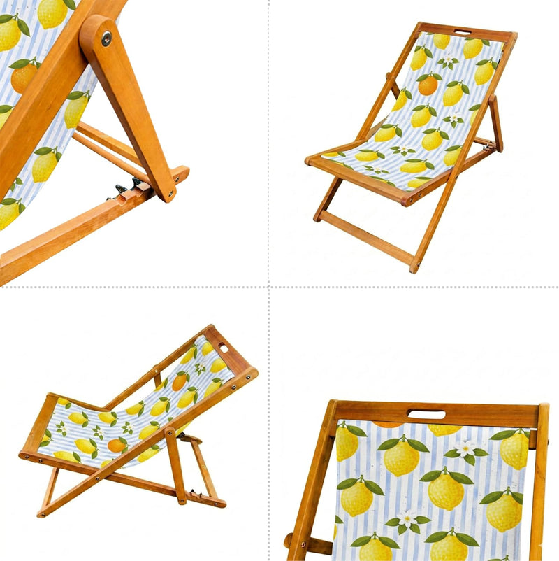 Wooden Folding Deck Chair with Fabric Sling Adjustable