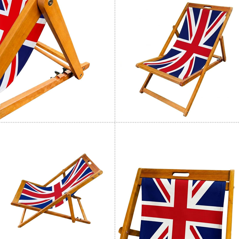 Wooden Folding Deck Chair with Fabric Sling Adjustable