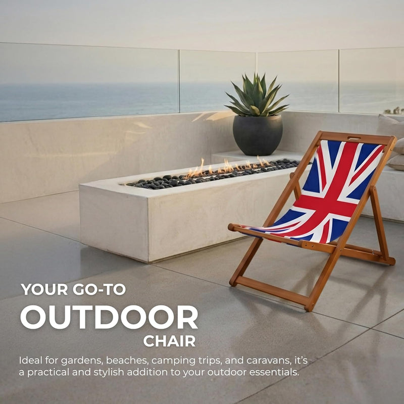 Wooden Folding Deck Chair with Fabric Sling Adjustable