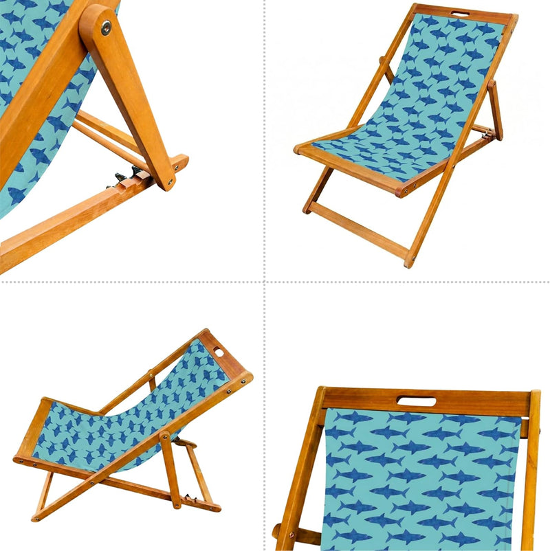 Wooden Folding Deck Chair with Fabric Sling Adjustable