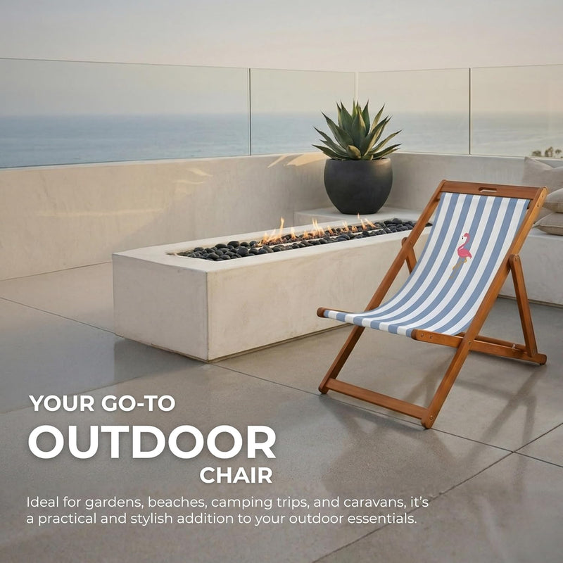 Wooden Folding Deck Chair with Fabric Sling Adjustable