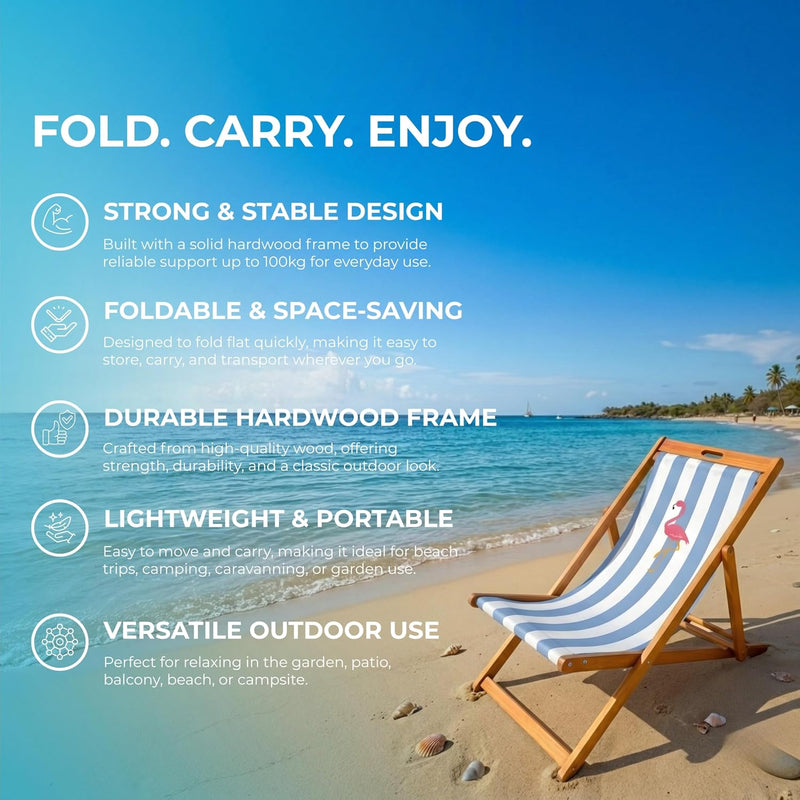 Wooden Folding Deck Chair with Fabric Sling Adjustable