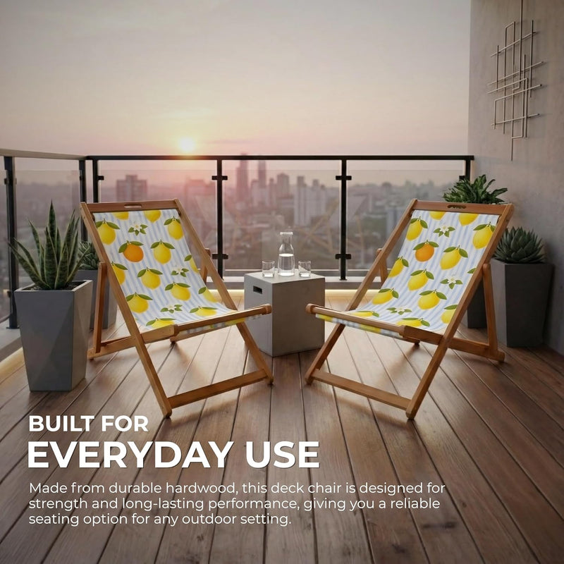 Wooden Folding Deck Chair with Fabric Sling Adjustable