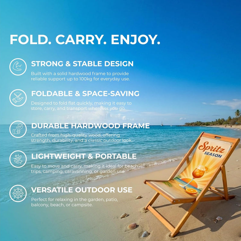 Wooden Folding Deck Chair with Fabric Sling Adjustable