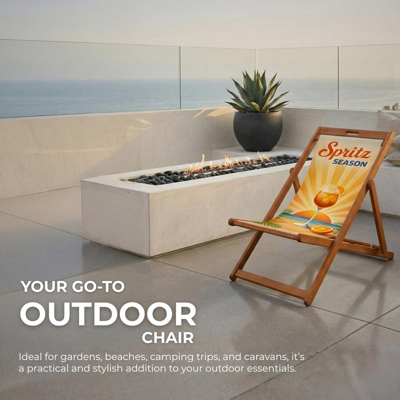 Wooden Folding Deck Chair with Fabric Sling Adjustable