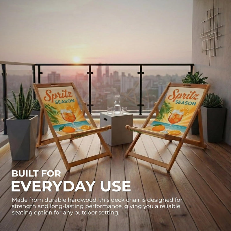 Wooden Folding Deck Chair with Fabric Sling Adjustable