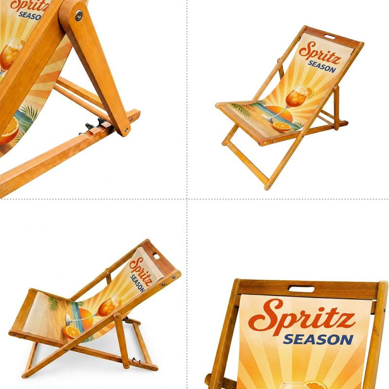 Wooden Folding Deck Chair with Fabric Sling Adjustable
