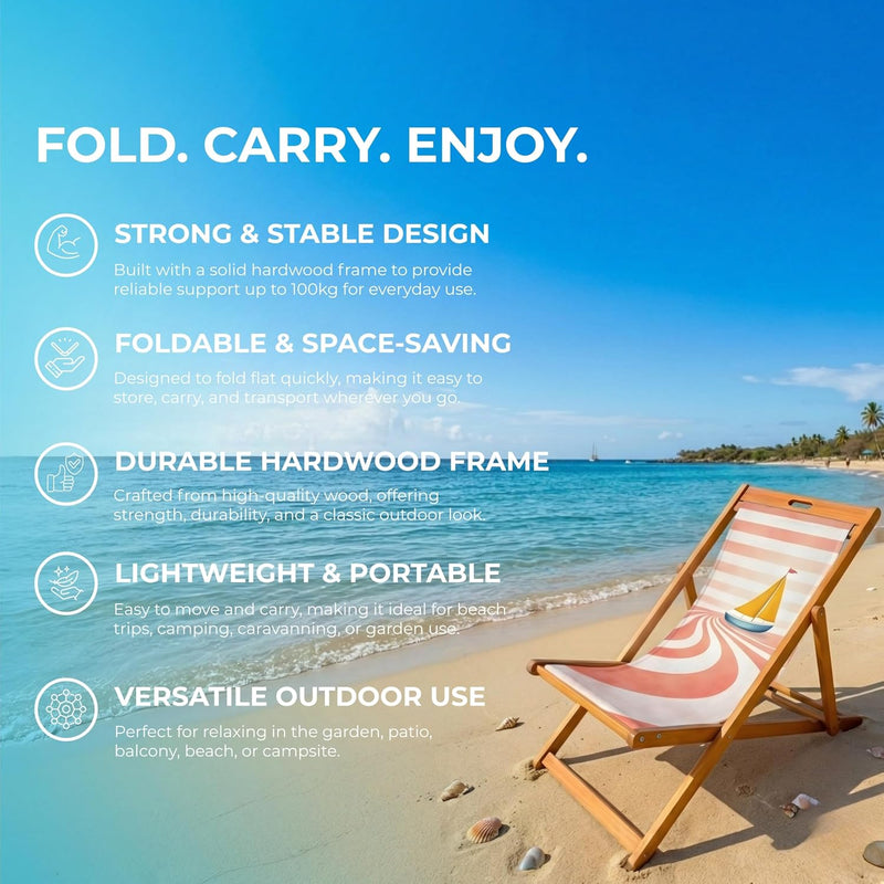 Wooden Folding Deck Chair with Fabric Sling Adjustable