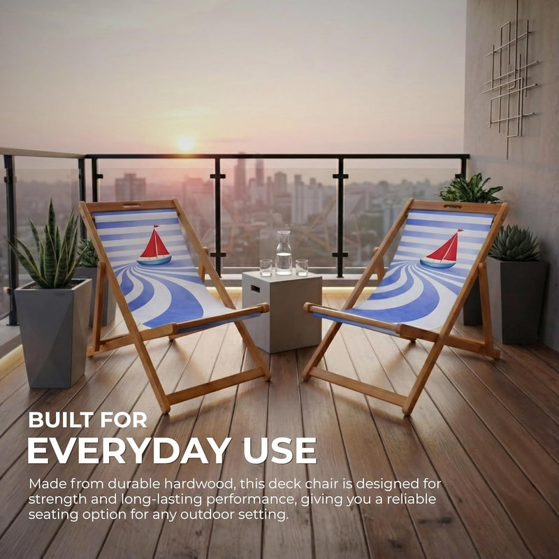 Wooden Folding Deck Chair with Fabric Sling Adjustable