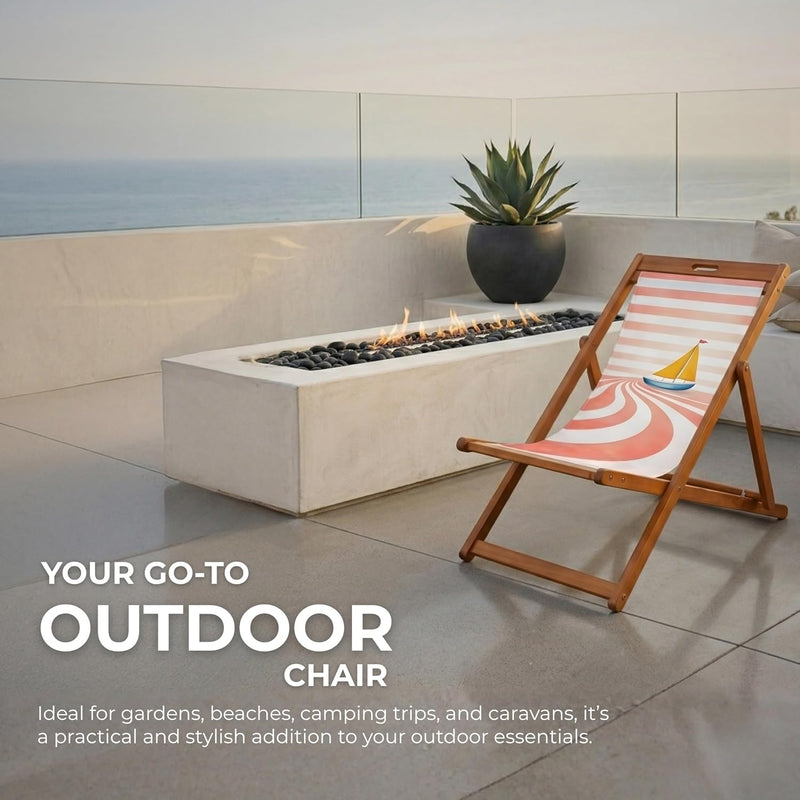 Wooden Folding Deck Chair with Fabric Sling Adjustable