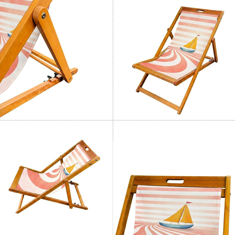 Wooden Folding Deck Chair with Fabric Sling Adjustable