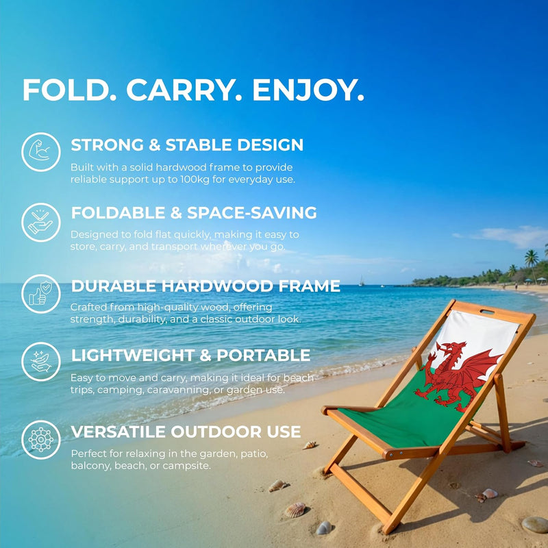 Wooden Folding Deck Chair with Fabric Sling Adjustable