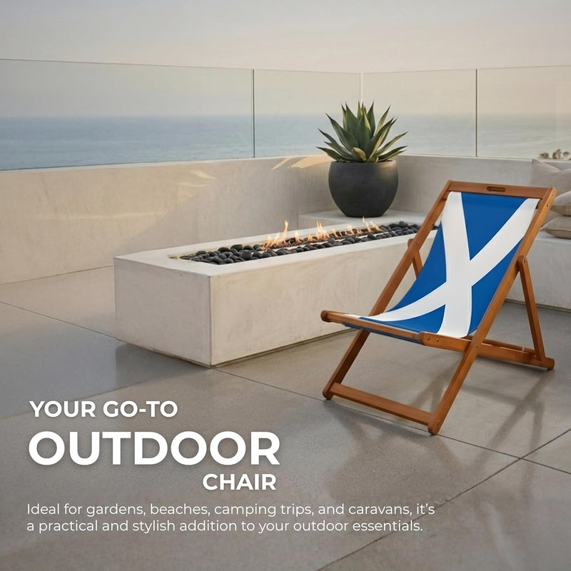 Wooden Folding Deck Chair with Fabric Sling Adjustable